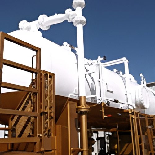 White tank with bronze structure
